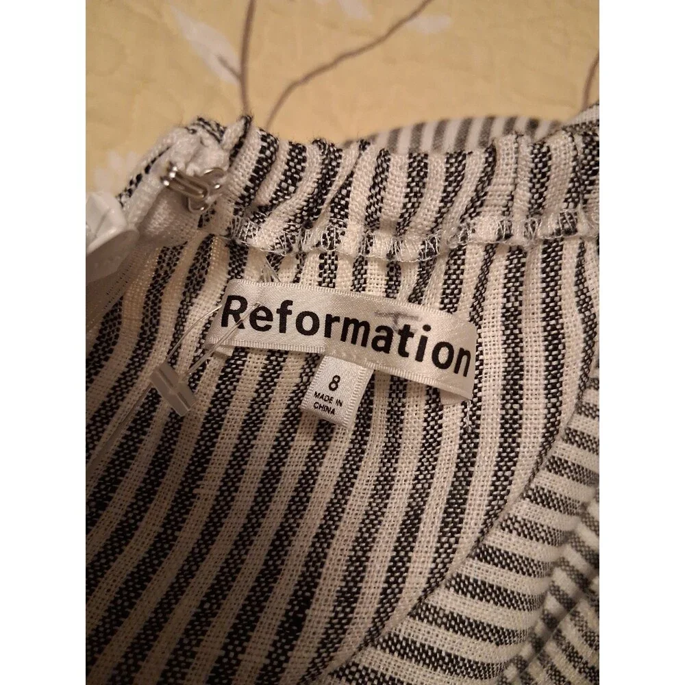 Reformation Women's Autumn Linen Jumpsuit Vineyard Stripes Open Back Size 8 NWT